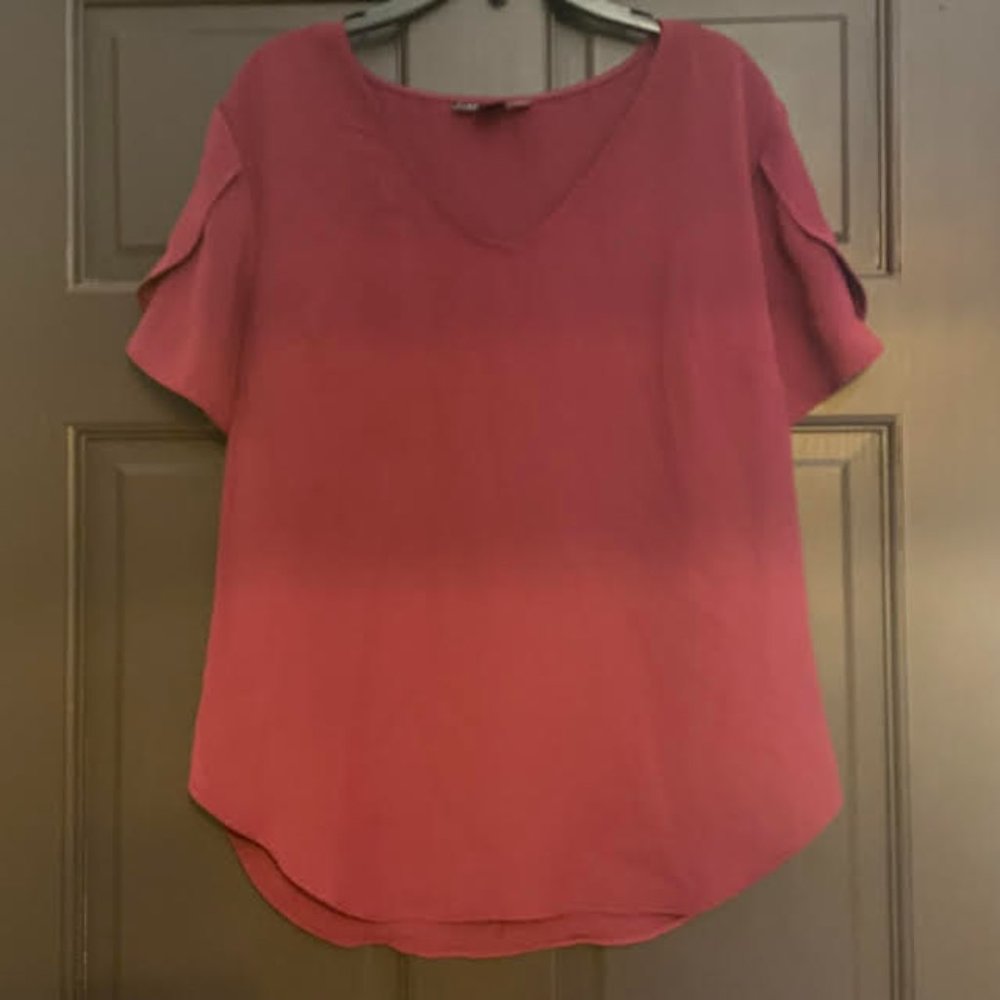 Maroon Short Sleeved V-neck Blouse, Size M